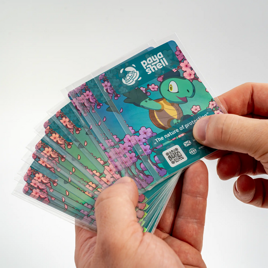 hands holding multiple clear penny collector sleeves for standard and japanese size tcg trading cards