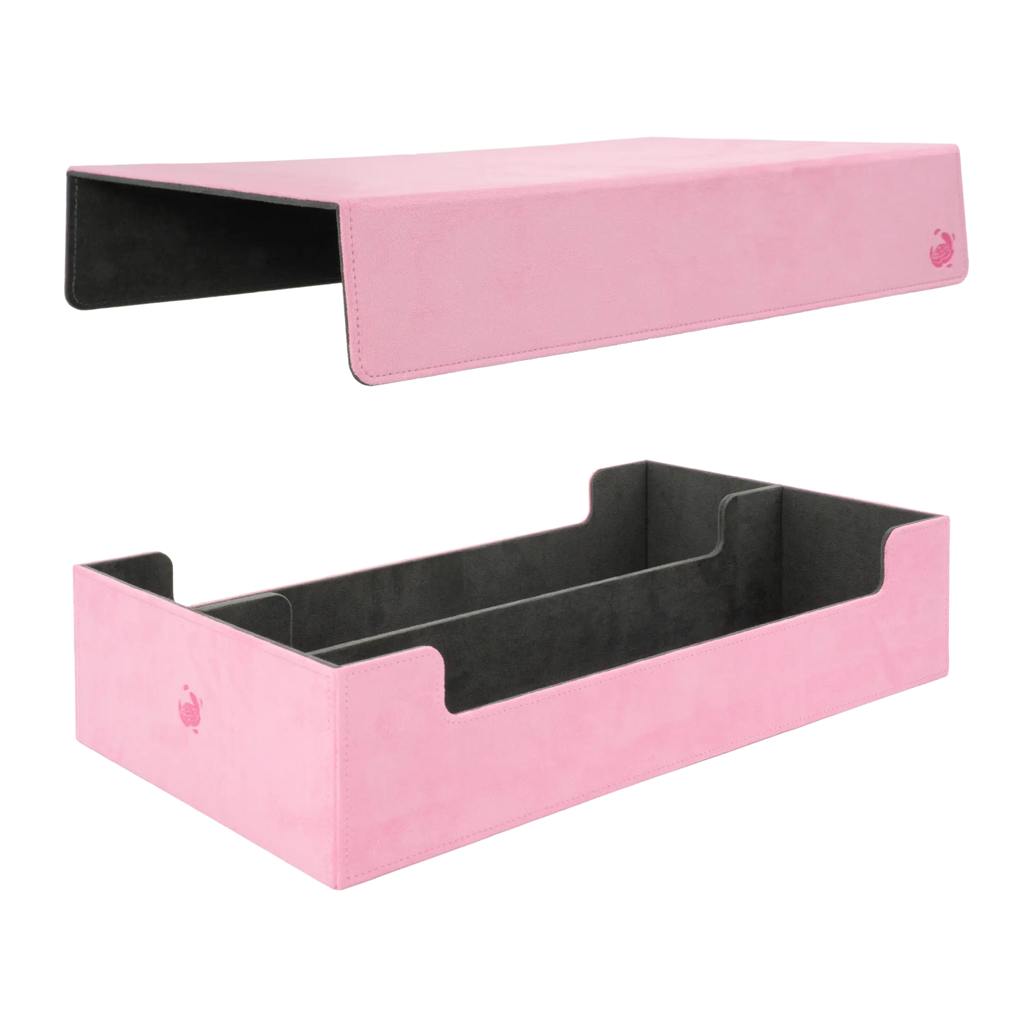 removable, magnetic cover and bottom of empty pastel pink soft resiplush boxbay 1000+ mass storage box for tcg trading card game deck boxes and accessories