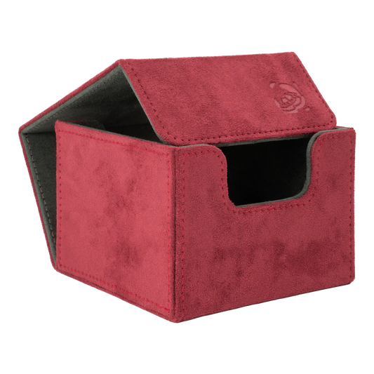 open wine red soft resiplush cardcove 133+ deck box with magnetic cover and extra-wide interior for outer sleeves that fits up to 133 double-sleeved or 160 single-sleeved standard or japanese size tcg trading cards