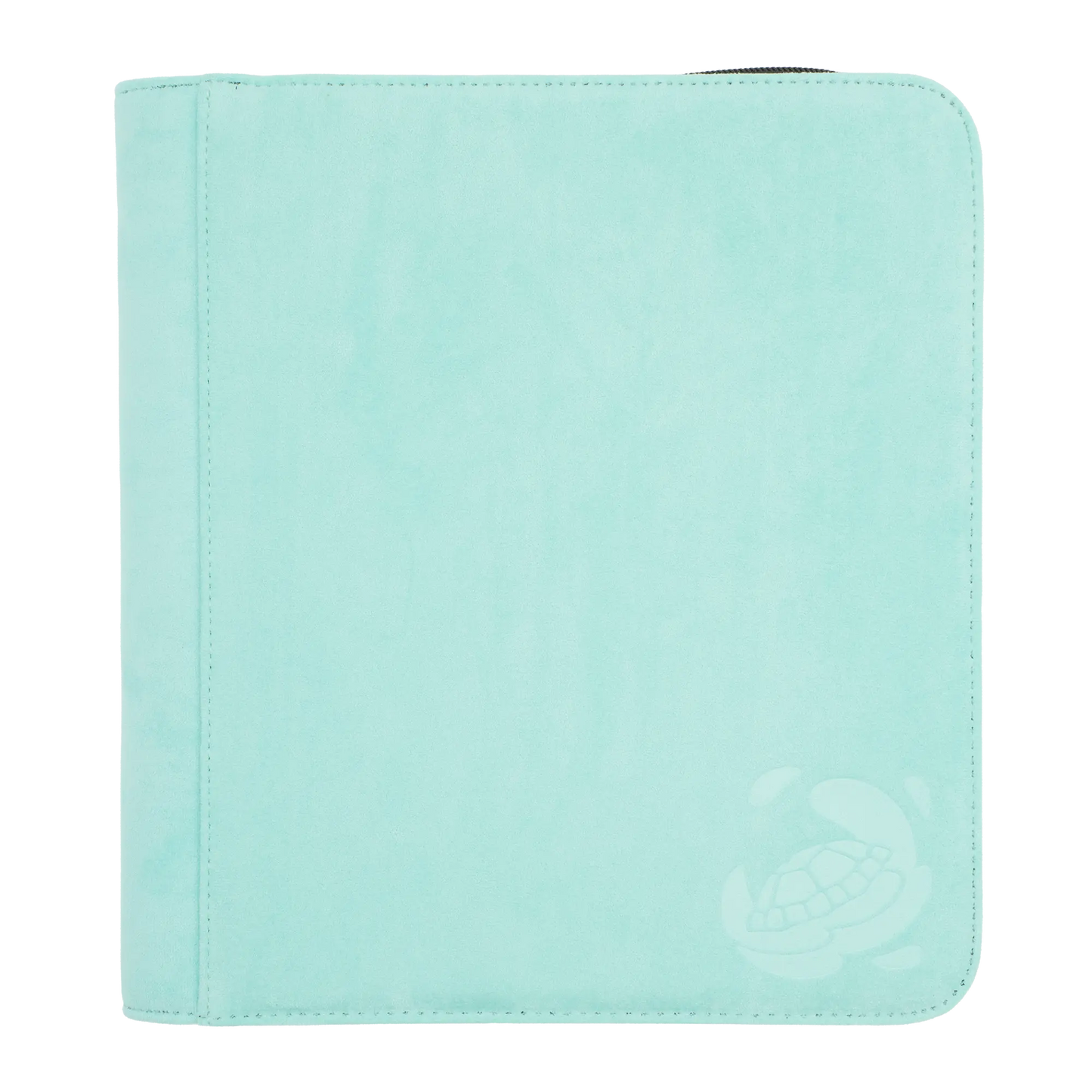 turquoise soft resiplush toplaoder zip-up album binder with 8 sideloading pockets per page, 2x2 layout, 20 double-sided, black pages and secure zipper for 160 toploaders for standard and japanese size tcg trading cards