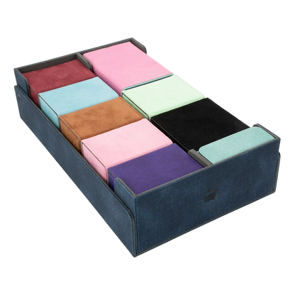 CaraTex BoxBay 1000 nightblue Card Game storage box filled with assorted deck boxes and token boxes for trading card game decks