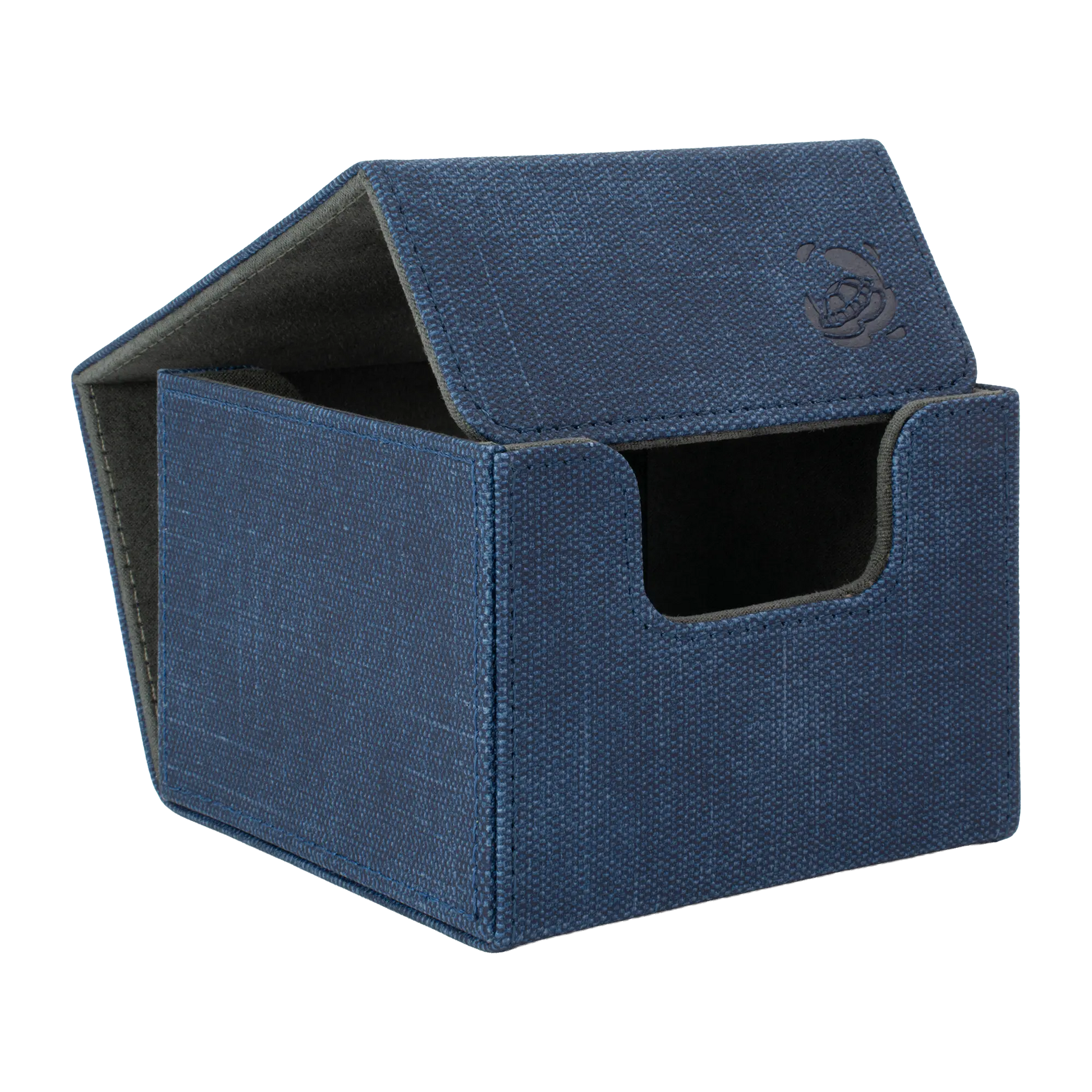 open night blue resistant denim-like caratex cardcove 133+ deck box with magnetic cover and extra-wide interior for outer sleeves that fits up to 133 double-sleeved or 160 single-sleeved standard or japanese size tcg trading cards