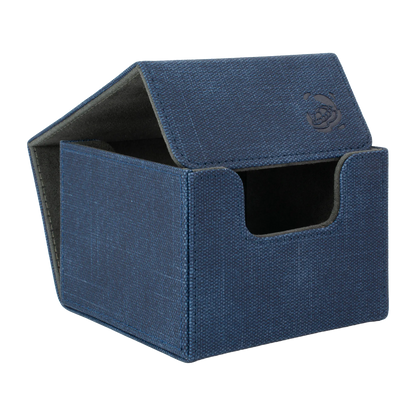 open night blue resistant denim-like caratex cardcove 133+ deck box with magnetic cover and extra-wide interior for outer sleeves that fits up to 133 double-sleeved or 160 single-sleeved standard or japanese size tcg trading cards