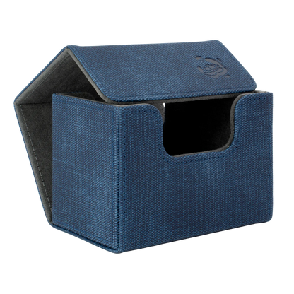 open night blue resistant denim-like caratex cardcove 80+ deck box with magnetic cover and extra-wide interior for outer sleeves that fits up to 80 double-sleeved or 100 single-sleeved standard or japanese size tcg trading cards