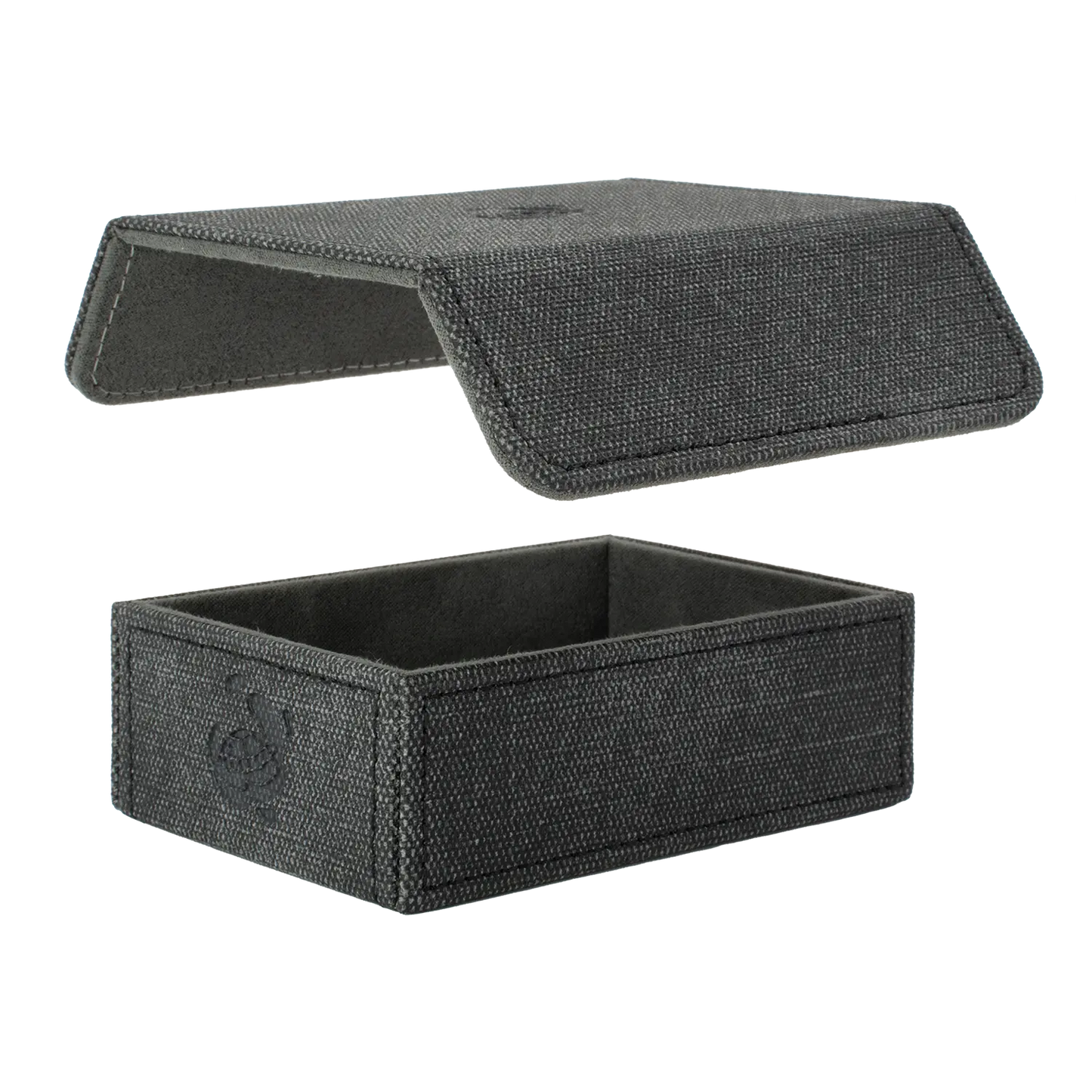 Caratex TokenCove black grey dice and token box with detachable magnetic lid that can be fixed magnetically to the bottom