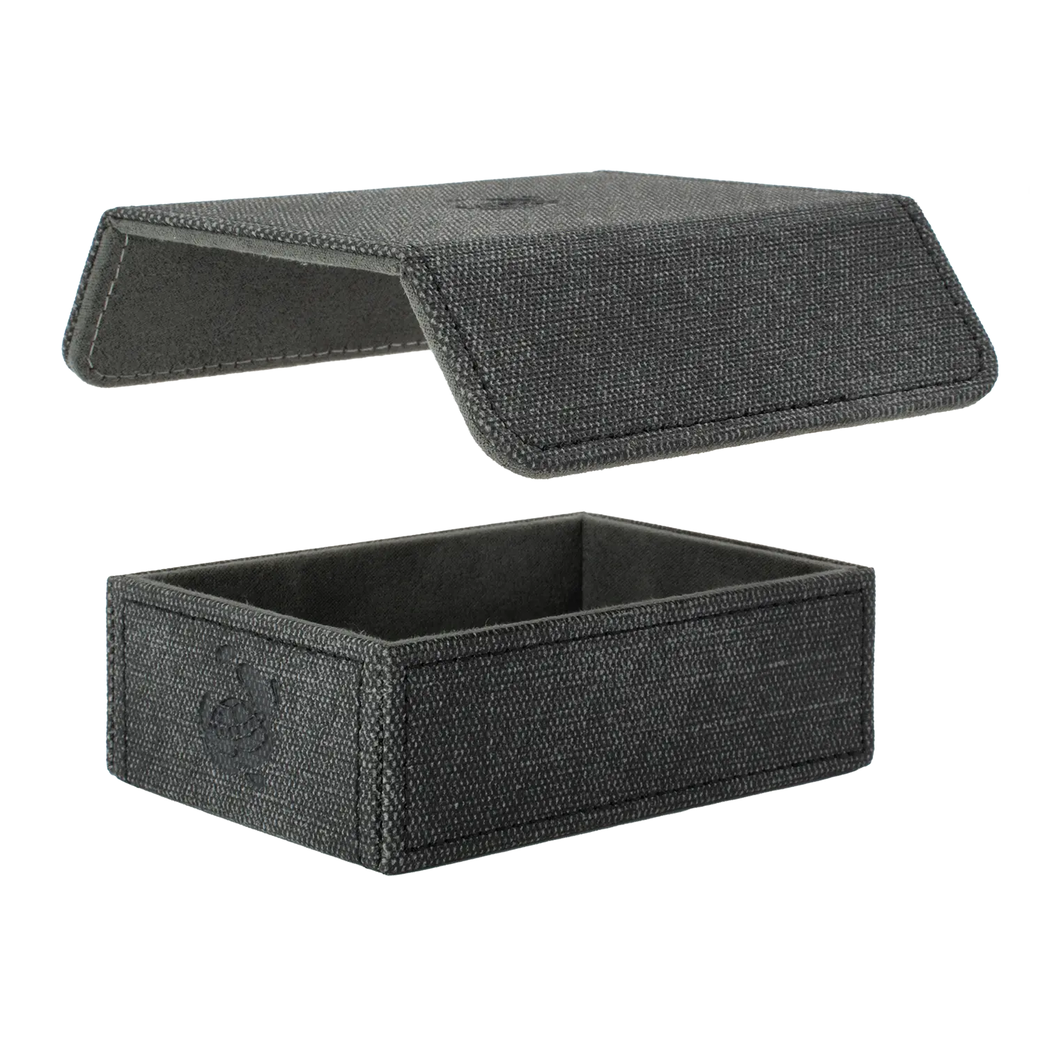 Caratex TokenCove black grey dice and token box with detachable magnetic lid that can be fixed magnetically to the bottom