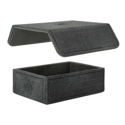 Caratex TokenCove black grey dice and token box with detachable magnetic lid that can be fixed magnetically to the bottom