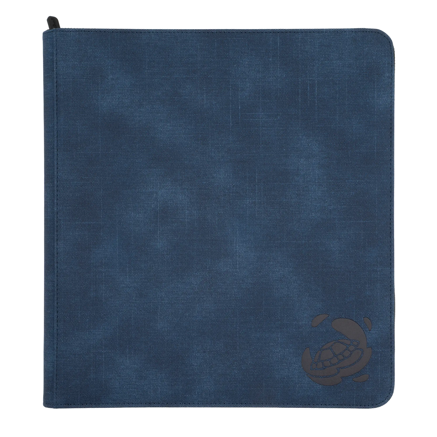 night blue resistant denim-like zip-up album binder with 24 sideloading pockets per page, 4x3 layout, 20 double-sided, black pages, 3 extra mesh pockets for toploaders, magnetic card holders and sleeves and secure zipper for 480 standard and japanese size tcg trading cards