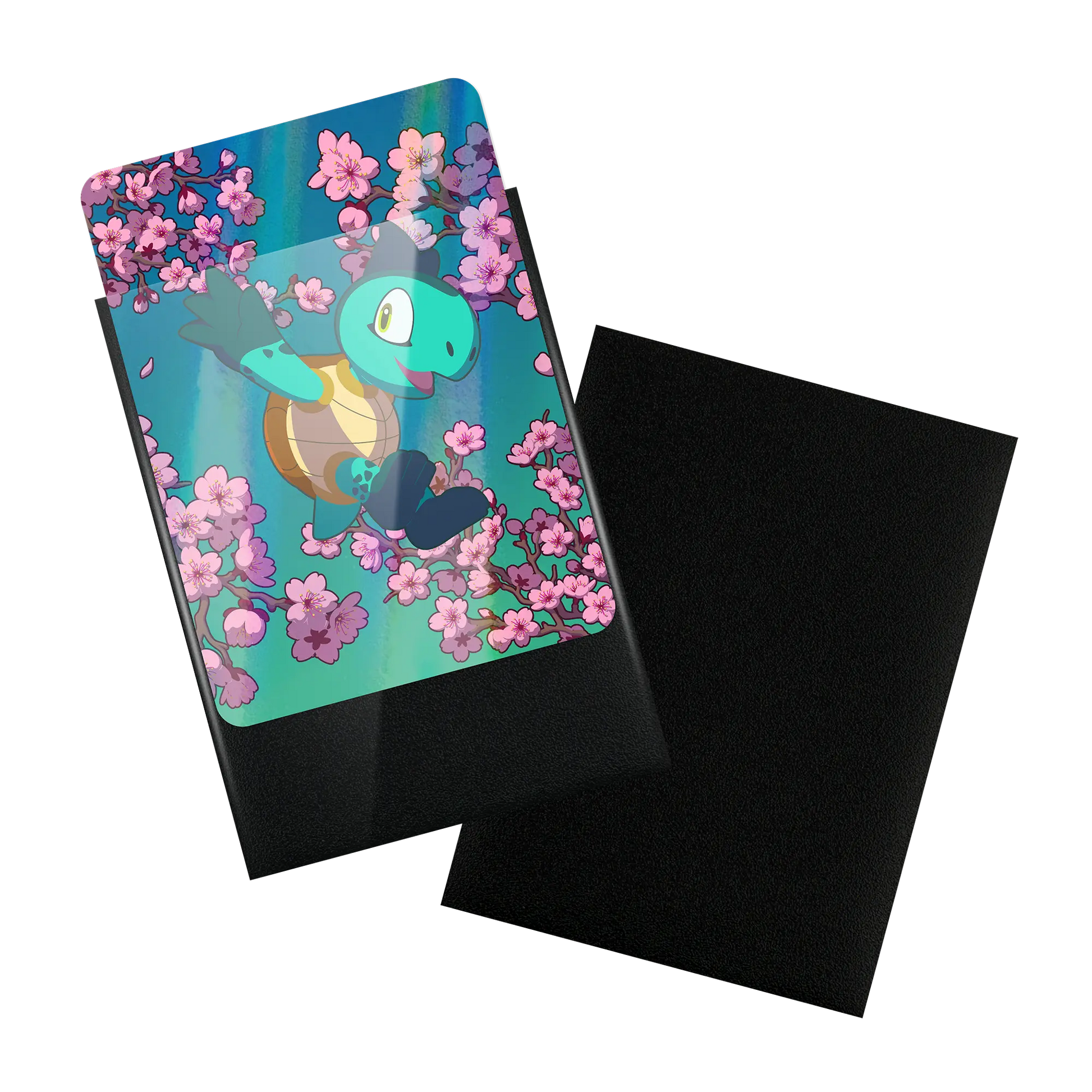 front and back of black matte textured dual reef sleeves with black inside and clear front for standard size tcg trading cards