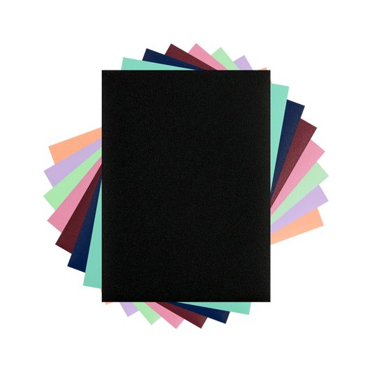 card fan of black, turquoise, night blue, wine red, pastel pink, pastel green, lilac and peach matte textured dual reef sleeves with black inside and clear front for standard size tcg trading cards