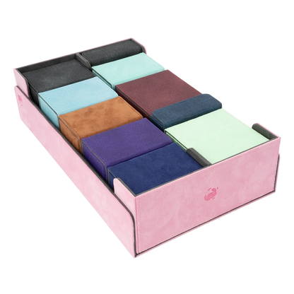 Resiplush BoxBay 1000 pastel pink TCG storage box filled with assorted deck boxes for trading card game decks