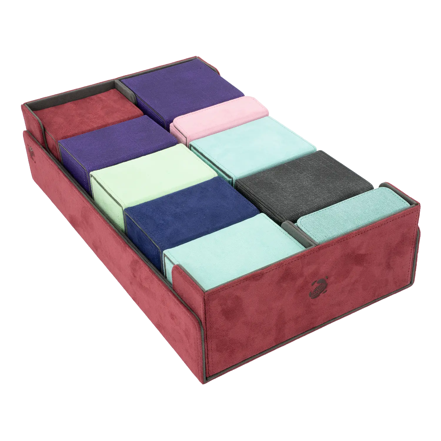 Resiplush BoxBay 1000 red TCG storage box filled with assorted deck boxes for trading card game decks