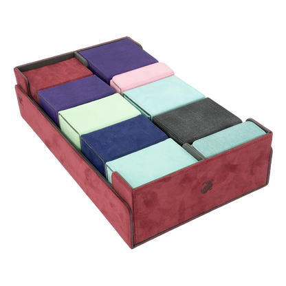 Resiplush BoxBay 1000 red TCG storage box filled with assorted deck boxes for trading card game decks