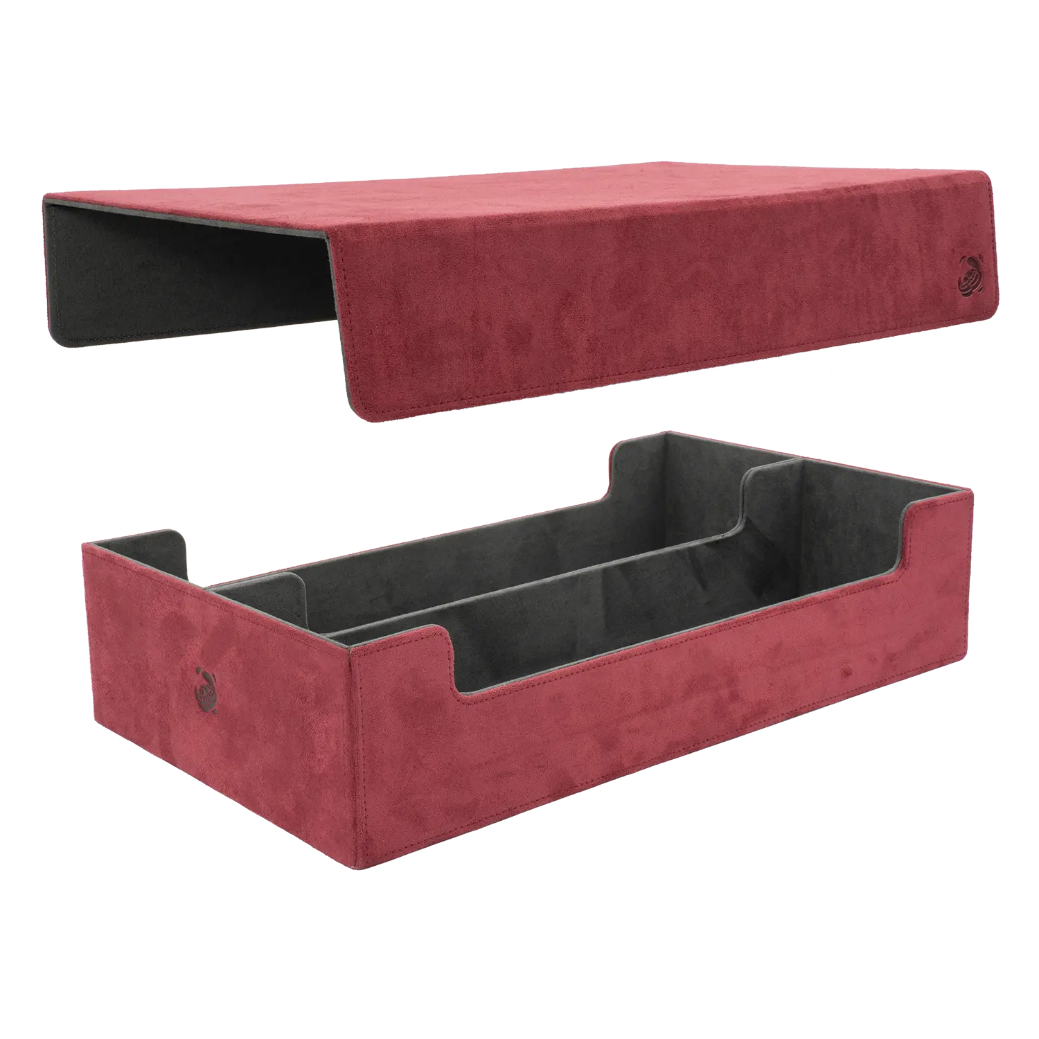 Resiplush BoxBay 1000 Wine Red TCG storage box with detachable magnetic lid and internal compartments for trading card game cards and decks