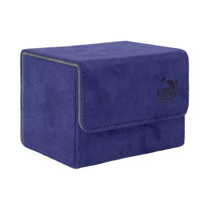 closed indigo soft resiplush cardcove 100+ deck box with magnetic cover and extra-wide interior for outer sleeves that fits up to 100 double-sleeved or 120 single-sleeved standard or japanese size tcg trading cards