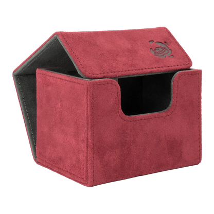 open wine red soft resiplush cardcove 100+ deck box with magnetic cover and extra-wide interior for outer sleeves that fits up to 100 double-sleeved or 120 single-sleeved standard or japanese size tcg trading cards