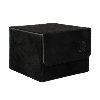 closed black soft resiplush cardcove 133+ deck box with magnetic cover and extra-wide interior for outer sleeves that fits up to 133 double-sleeved or 160 single-sleeved standard or japanese size tcg trading cards