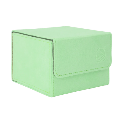 closed pastel green soft resiplush cardcove 133+ deck box with magnetic cover and extra-wide interior for outer sleeves that fits up to 133 double-sleeved or 160 single-sleeved standard or japanese size tcg trading cards