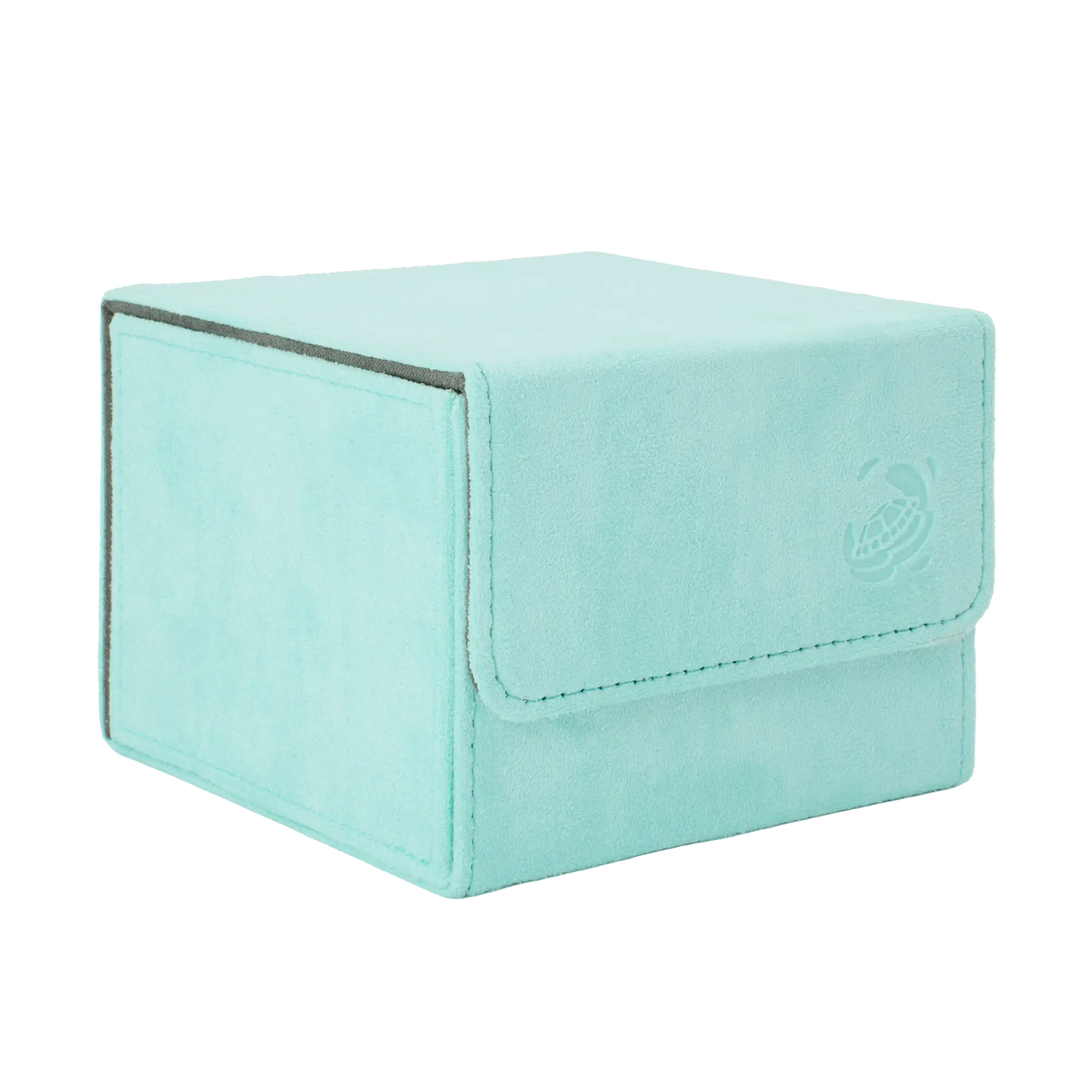 closed turquoise soft resiplush cardcove 133+ deck box with magnetic cover and extra-wide interior for outer sleeves that fits up to 133 double-sleeved or 160 single-sleeved standard or japanese size tcg trading cards
