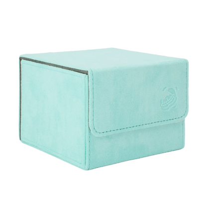 closed turquoise soft resiplush cardcove 133+ deck box with magnetic cover and extra-wide interior for outer sleeves that fits up to 133 double-sleeved or 160 single-sleeved standard or japanese size tcg trading cards