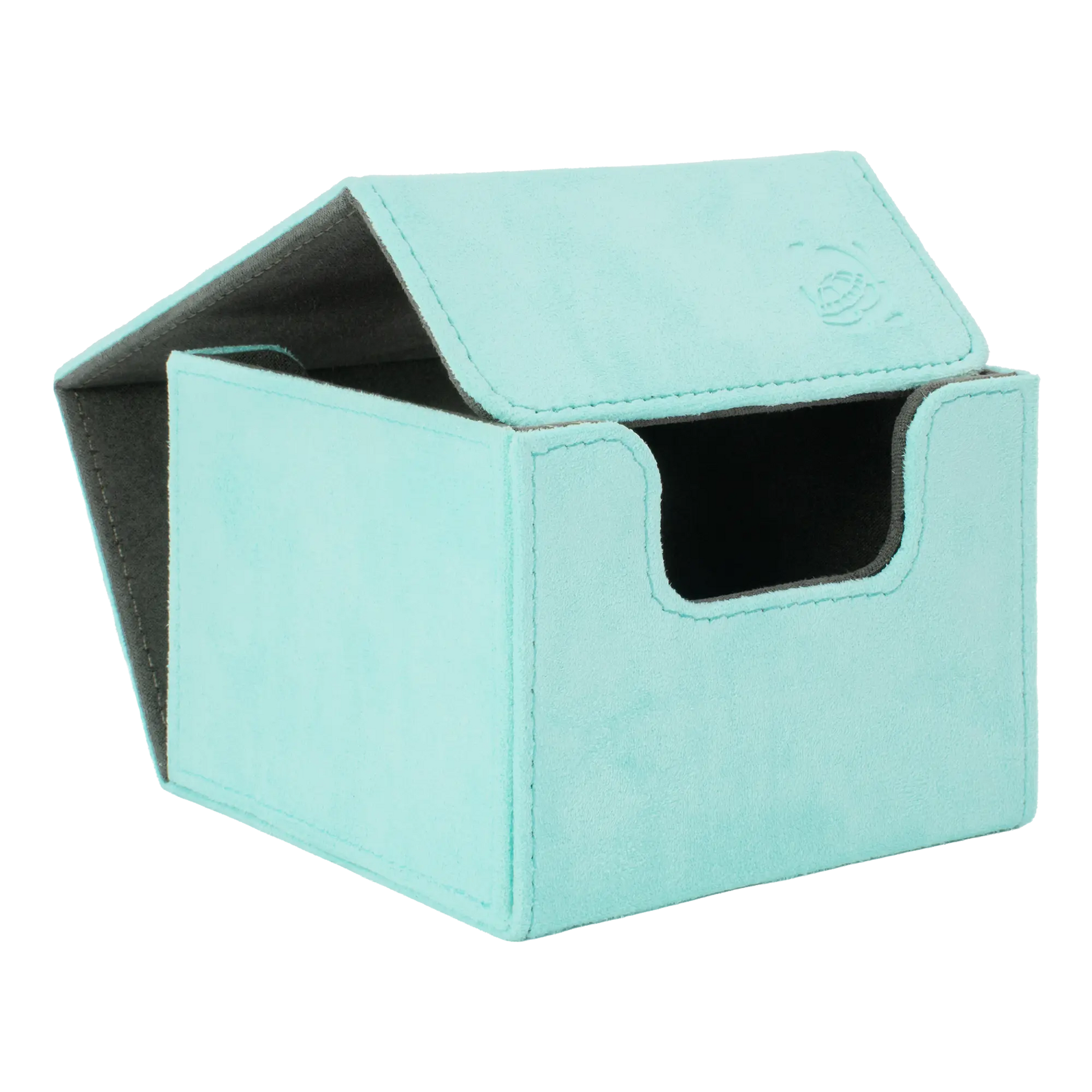 closed turquoise soft resiplush cardcove 133+ deck box with magnetic cover and extra-wide interior for outer sleeves that fits up to 133 double-sleeved or 160 single-sleeved standard or japanese size tcg trading cards