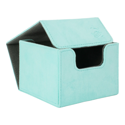 closed turquoise soft resiplush cardcove 133+ deck box with magnetic cover and extra-wide interior for outer sleeves that fits up to 133 double-sleeved or 160 single-sleeved standard or japanese size tcg trading cards
