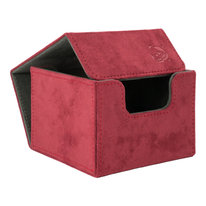 open wine red soft resiplush cardcove 133+ deck box with magnetic cover and extra-wide interior for outer sleeves that fits up to 133 double-sleeved or 160 single-sleeved standard or japanese size tcg trading cards
