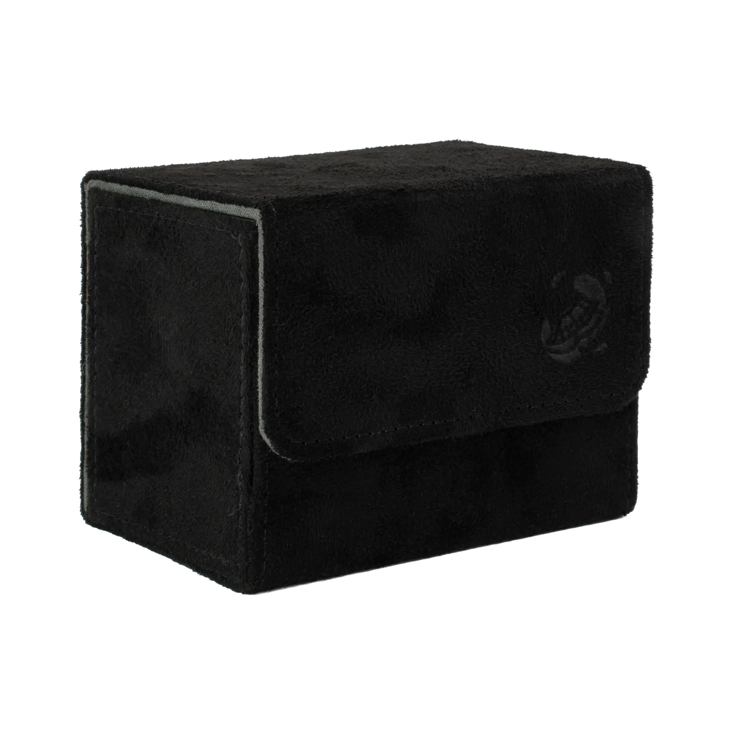 closed black soft resiplush cardcove 80+ deck box with magnetic cover and extra-wide interior for outer sleeves that fits up to 80 double-sleeved or 100 single-sleeved standard or japanese size tcg trading cards
