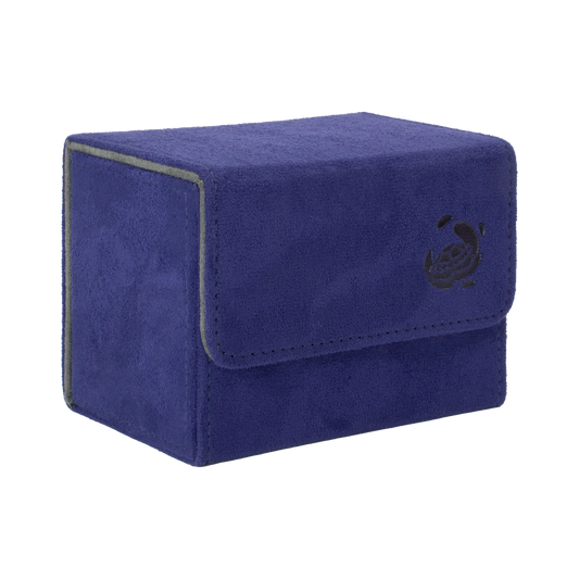 closed indigo soft resiplush cardcove 80+ deck box with magnetic cover and extra-wide interior for outer sleeves that fits up to 80 double-sleeved or 100 single-sleeved standard or japanese size tcg trading cards