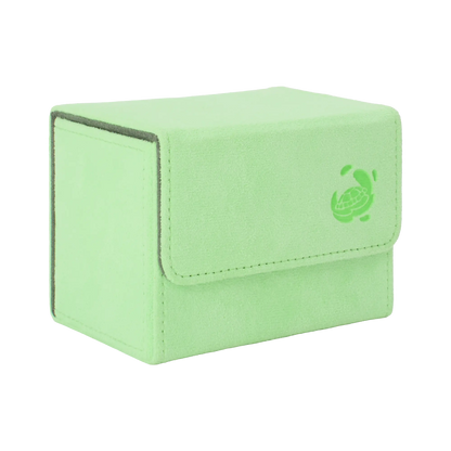 closed pastel green soft resiplush cardcove 80+ deck box with magnetic cover and extra-wide interior for outer sleeves that fits up to 80 double-sleeved or 100 single-sleeved standard or japanese size tcg trading cards
