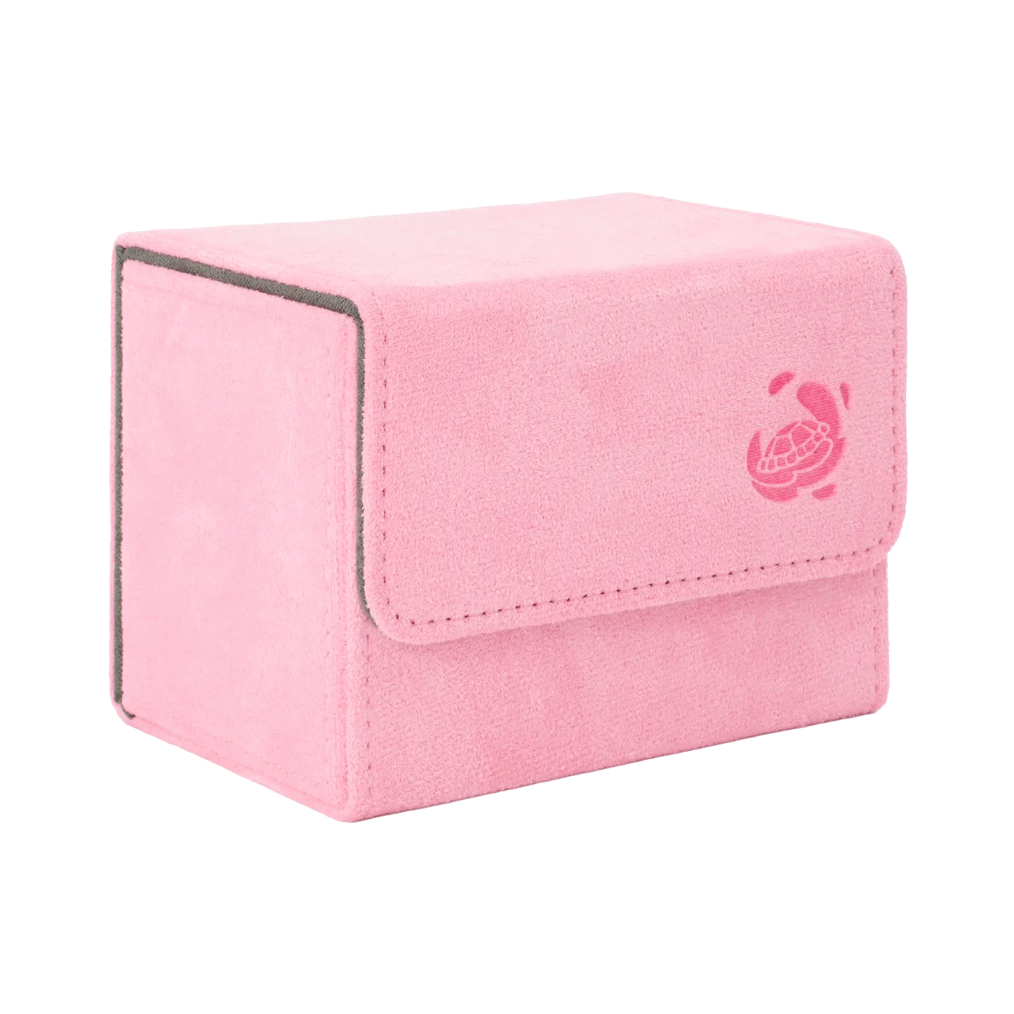 closed pastel pink soft resiplush cardcove 80+ deck box with magnetic cover and extra-wide interior for outer sleeves that fits up to 80 double-sleeved or 100 single-sleeved standard or japanese size tcg trading cards