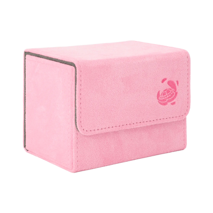 closed pastel pink soft resiplush cardcove 80+ deck box with magnetic cover and extra-wide interior for outer sleeves that fits up to 80 double-sleeved or 100 single-sleeved standard or japanese size tcg trading cards