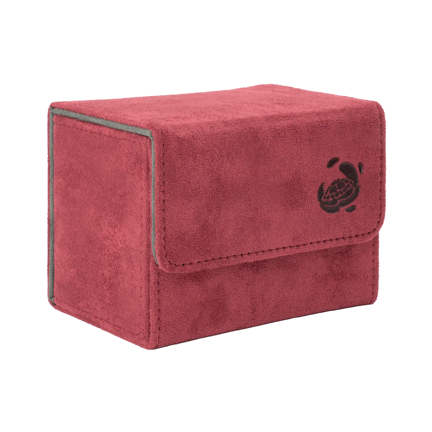 closed wine red soft resiplush cardcove 80+ deck box with magnetic cover and extra-wide interior for outer sleeves that fits up to 80 double-sleeved or 100 single-sleeved standard or japanese size tcg trading cards