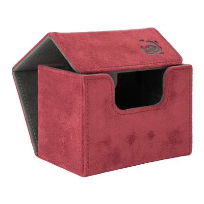 open wine red soft resiplush cardcove 80+ deck box with magnetic cover and extra-wide interior for outer sleeves that fits up to 80 double-sleeved or 100 single-sleeved standard or japanese size tcg trading cards