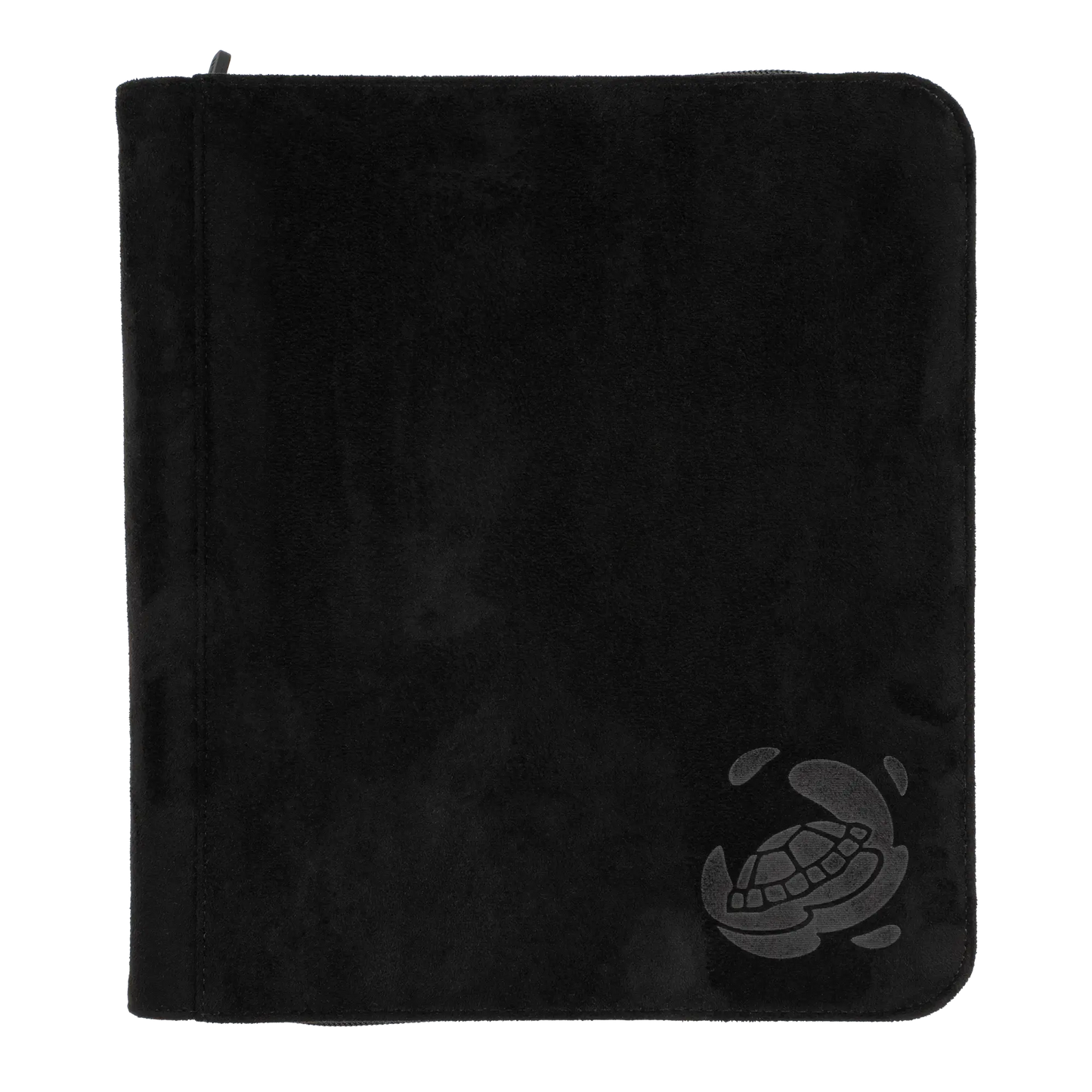 black soft resiplush toplaoder zip-up album binder with 8 sideloading pockets per page, 2x2 layout, 20 double-sided, black pages and secure zipper for 160 toploaders for standard and japanese size tcg trading cards