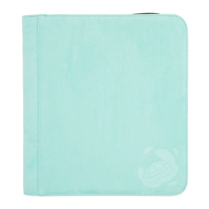 turquoise soft resiplush toplaoder zip-up album binder with 8 sideloading pockets per page, 2x2 layout, 20 double-sided, black pages and secure zipper for 160 toploaders for standard and japanese size tcg trading cards