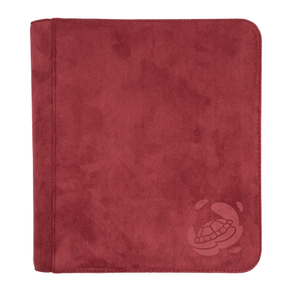 wine red soft resiplush toplaoder zip-up album binder with 8 sideloading pockets per page, 2x2 layout, 20 double-sided, black pages and secure zipper for 160 toploaders for standard and japanese size tcg trading cards