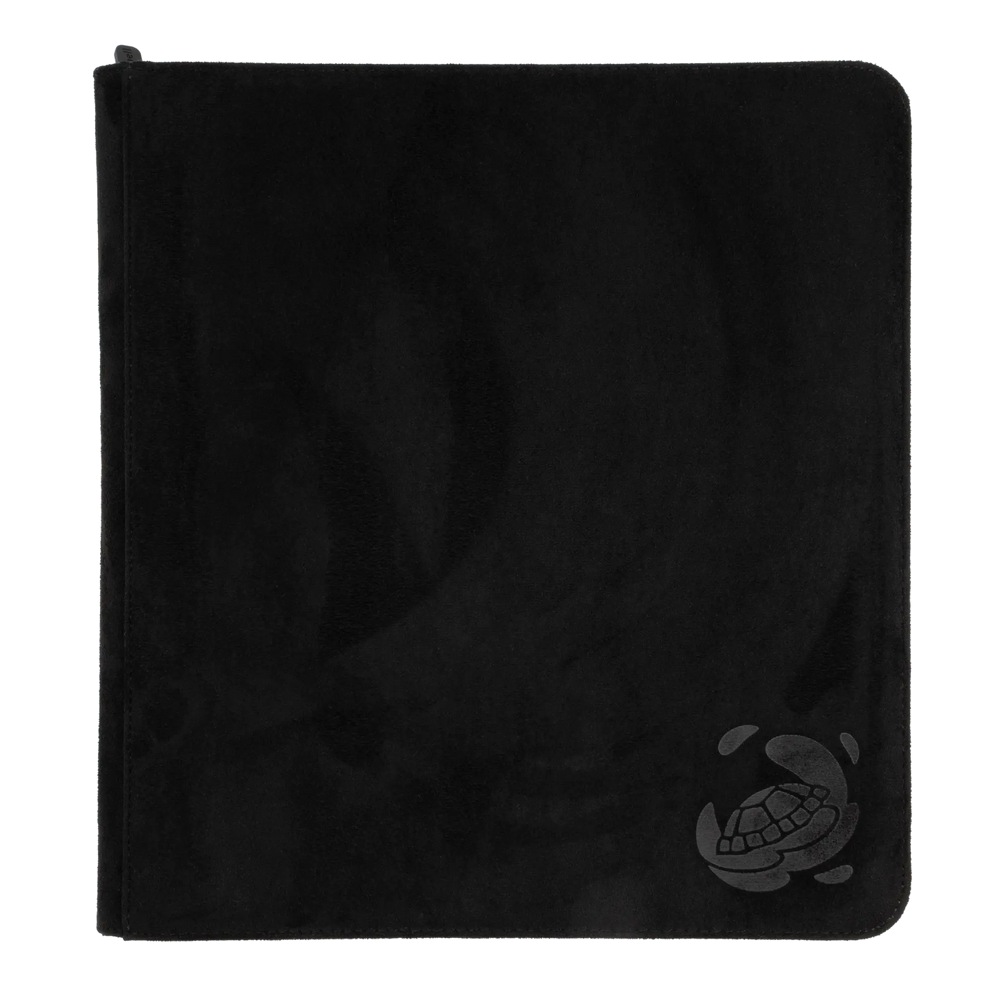 black soft resiplush zip-up album binder with 24 sideloading pockets per page, 4x3 layout, 20 double-sided, black pages, 3 extra mesh pockets for toploaders, magnetic card holders and sleeves and secure zipper for 480 standard and japanese size tcg trading cards