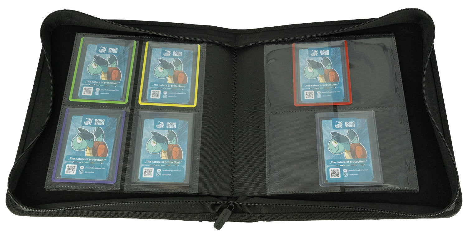 Payashell Resiplush 2x2 Toploader Binder with plush fiber, 160 side-loading pockets, and a secure zipper—ideal for Pokémon, One Piece, and more. 
