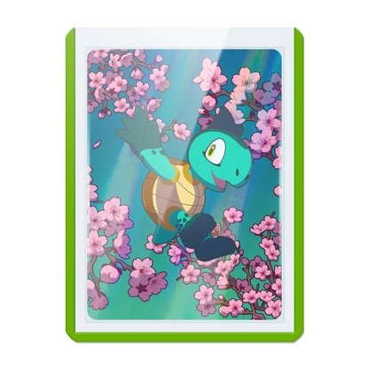 clear toploader with green colored border and 35pt thickness for standard and japanese size tcg trading cards