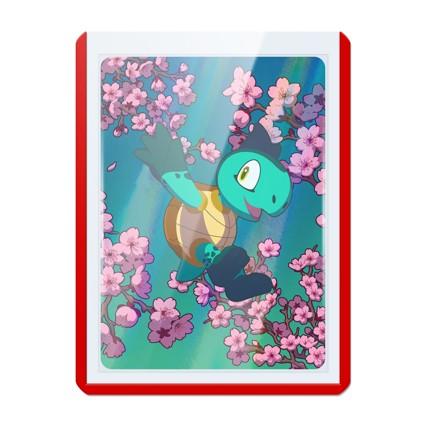 clear toploader with red colored border and 35pt thickness for standard and japanese size tcg trading cards