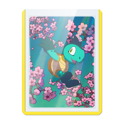 clear toploader with yellow colored border and 35pt thickness for standard and japanese size tcg trading cards